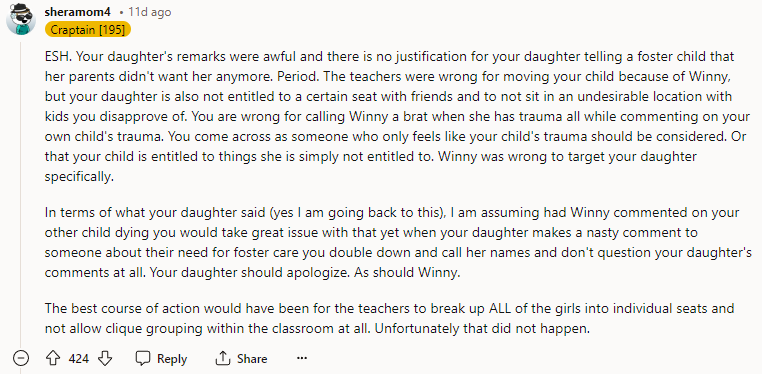 Your Daughter's Remarks Were Awful and There Is No Justification