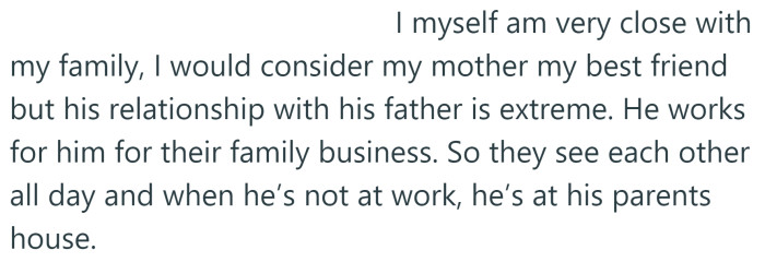 The OP says her fiancé's relationship with his father is extreme.