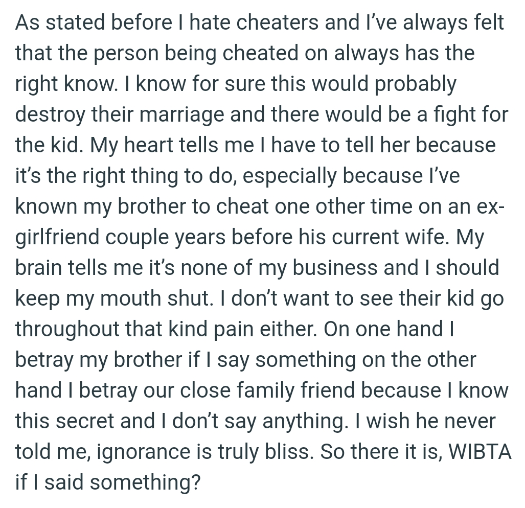 OP's Heart Says He Has to Tell Her Because It’s the Right Thing to Do