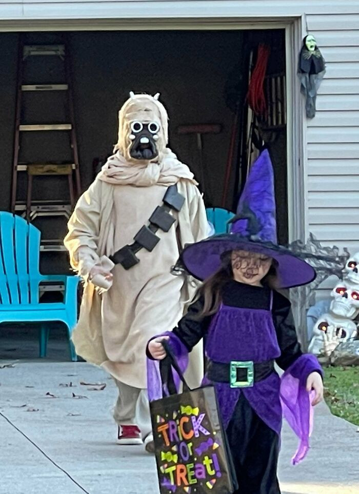 "My Son Wanted To Be A Tusken Raider For Halloween. Since They're Scavengers I Figured I Could Make It Instead Of Buying It"