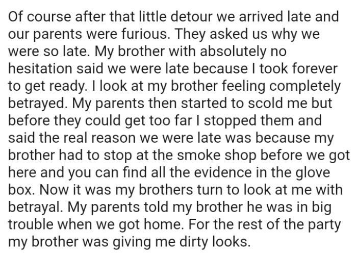 OP's parents then started to scold her, but before they could get too far, she stopped them and exposed her brother