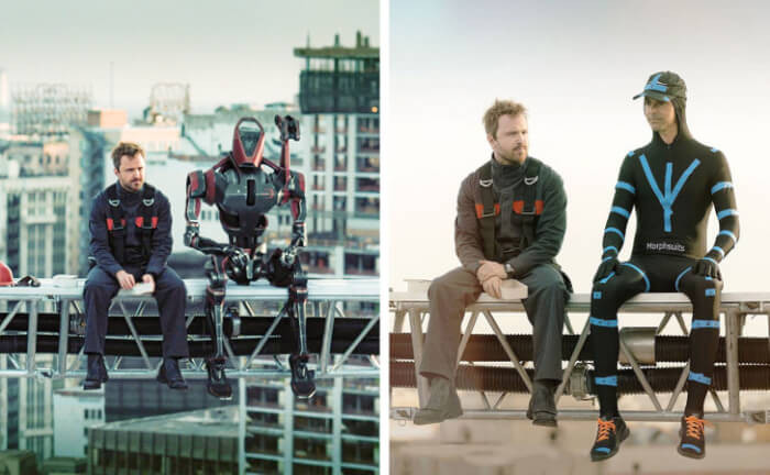 9. Aaron Paul must have had a hard time talking to a robot while a guy in a plaid suit sat next to him.