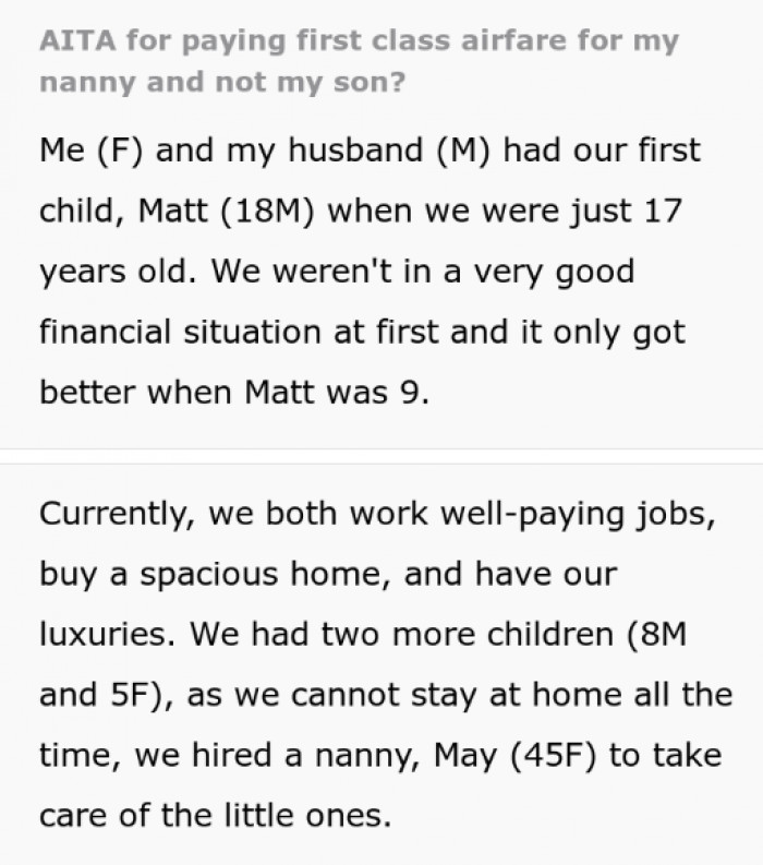 OP and her husband were teens when her eldest son was born. They also had financial problems. However, things have changed since then.