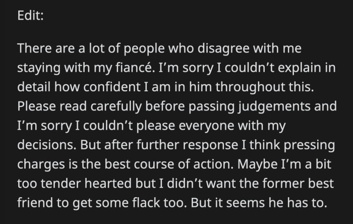 Her update was not as well received as OP thought. Redditors had a lot to say.