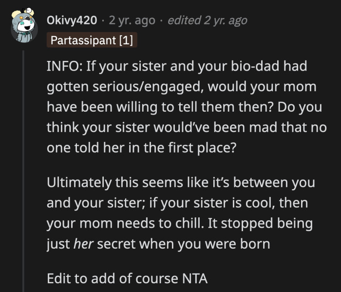 OP would have broken her sister's trust if she had let the relationship go on for too long