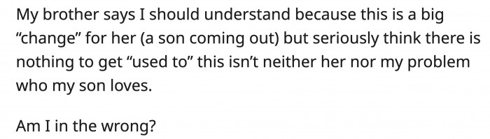 OP's brother thinks he should give her time to adjust, but OP thinks otherwise