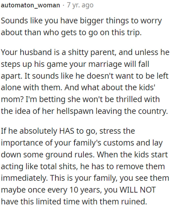 It seems like OP has more important concerns than deciding who should go on the trip.