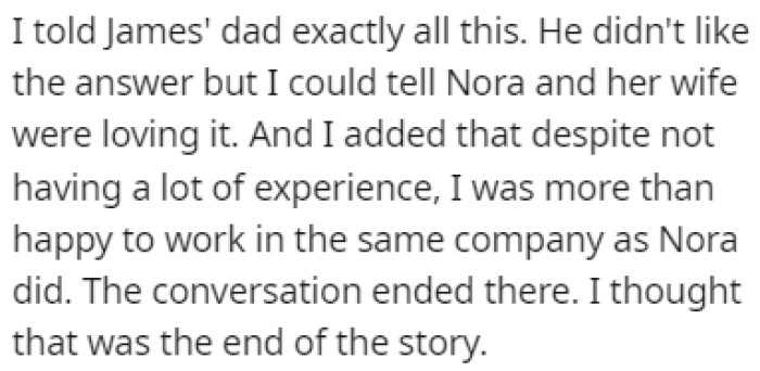OP defended Nora, but James' dad didn't like this