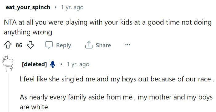 OP believes she was singled out because of her race