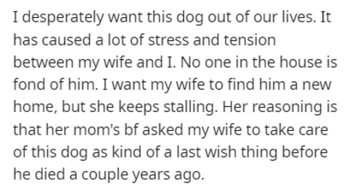 OP is desperate at this point since the dog is causing too many issues in their household