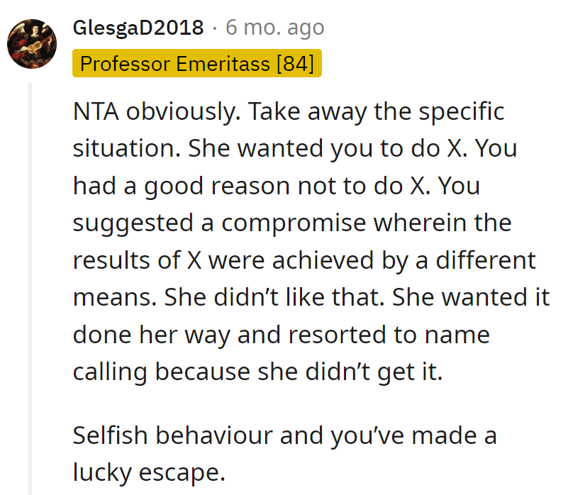 Dodged a bullet and a spider! Proposed compromise got tangled in her web of demands.