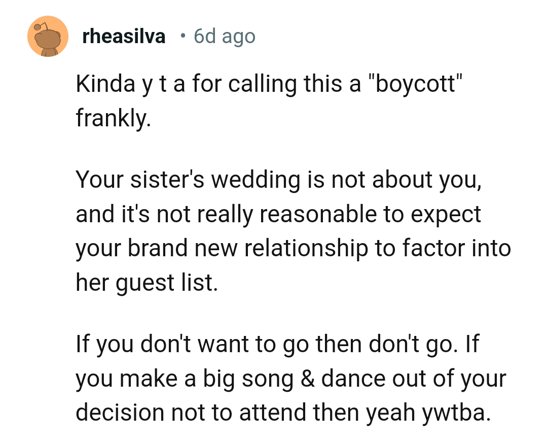 OP's sister's wedding is not about him