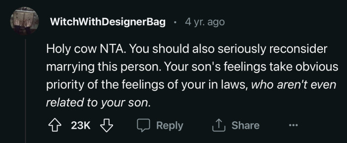 OP should reconsider. His son definitely matters more than the in-laws.