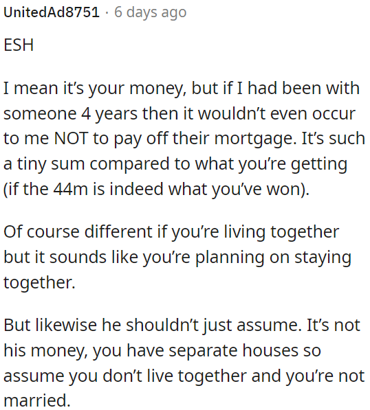 The situation may differ if they are not living together or married.