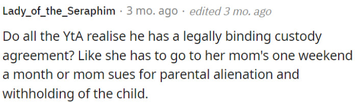 Failing to comply could lead to legal consequences, including potential legal action for parental alienation and child withholding.