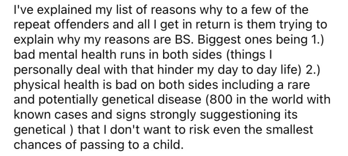 There are various valid reasons that the OP and her partner don't wish to have children.