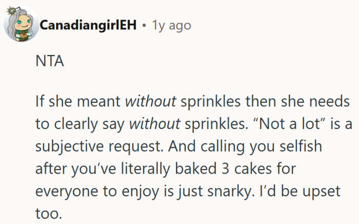Three cakes baked, one sprinkle miscommunication later — and suddenly she’s the selfish one.