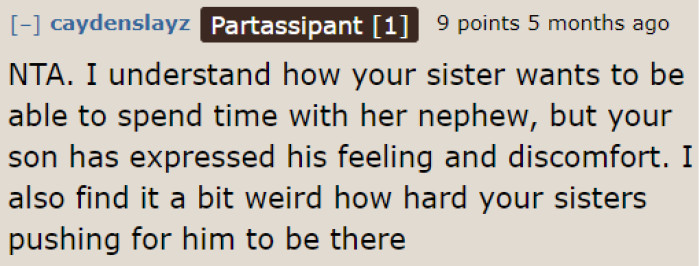 Most Redditors find it odd that the sister is pressuring the OP into sending her son over.