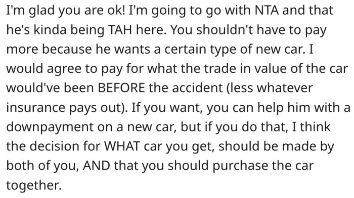 15. It's much better if they agree to purchase a new car together.