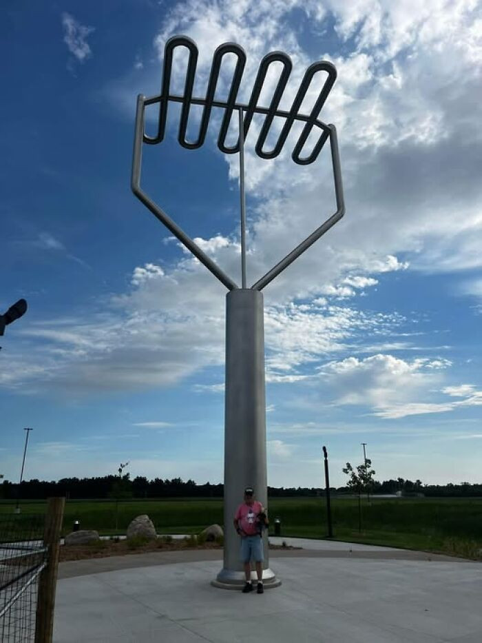 "The World's Largest Potato Masher Is A 39-Foot-Tall, 7,500-Pound Sculpture In Plover, Wisconsin, Located At The Food + Farm Exploration Center"