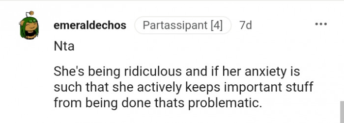 She actively keeps important stuff from being done