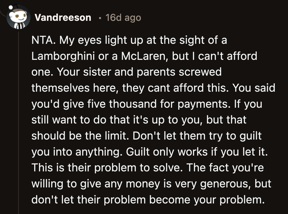 Being in this much debt at 18 is a shocking lesson for OP's sister.