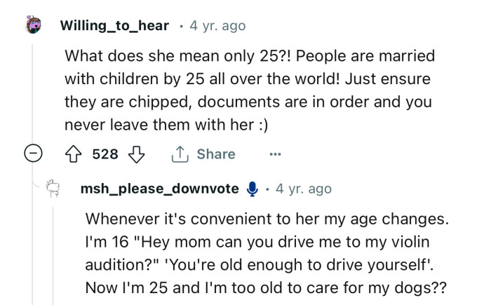 “Just ensure they are chipped, documents are in order, and you never leave them with her.”