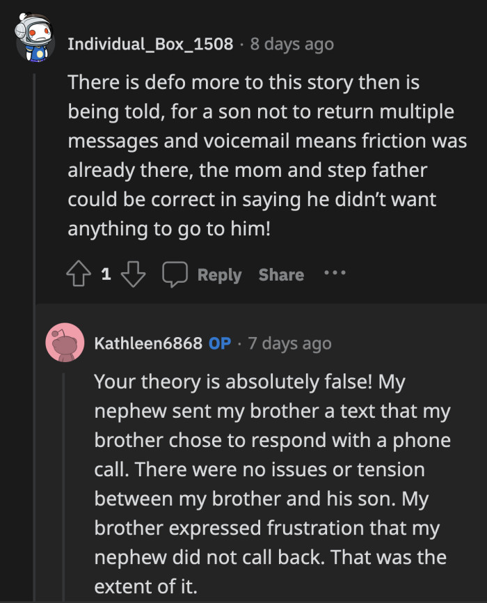OP shared why her brother and nephew fought in the first place.