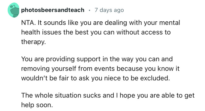 “NTA…You Are Providing Support in the Way You Can.”