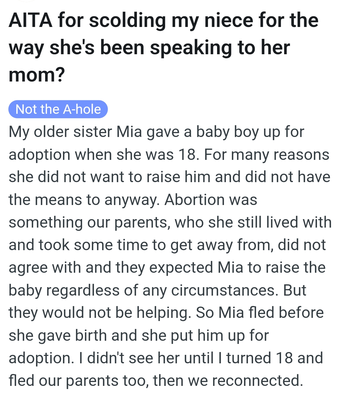 OP's parents expected Mia to raise the baby regardless of any circumstances