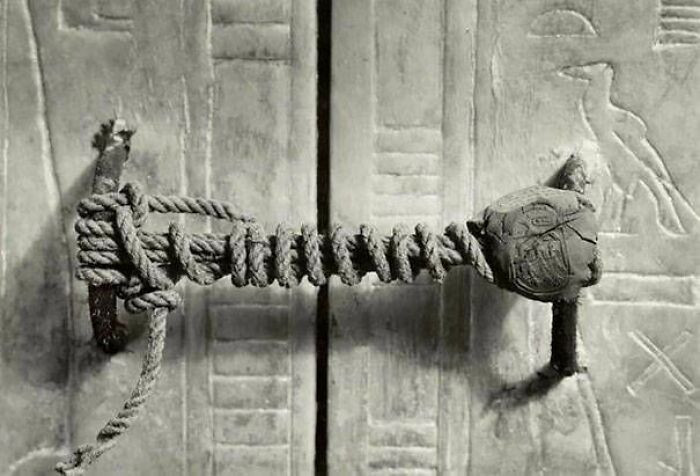 Tutankhamun's tomb seal, intact after 3,245 years. 1922.