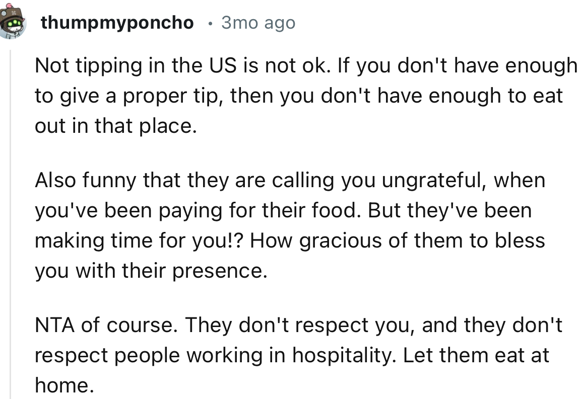 “NTA, of Course. They Don't Respect You, and They Don't Respect People Working in Hospitality. Let Them Eat at Home.”
