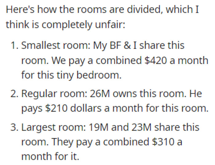 OP Believes That the Way the Rooms Are Divided Is Unfair