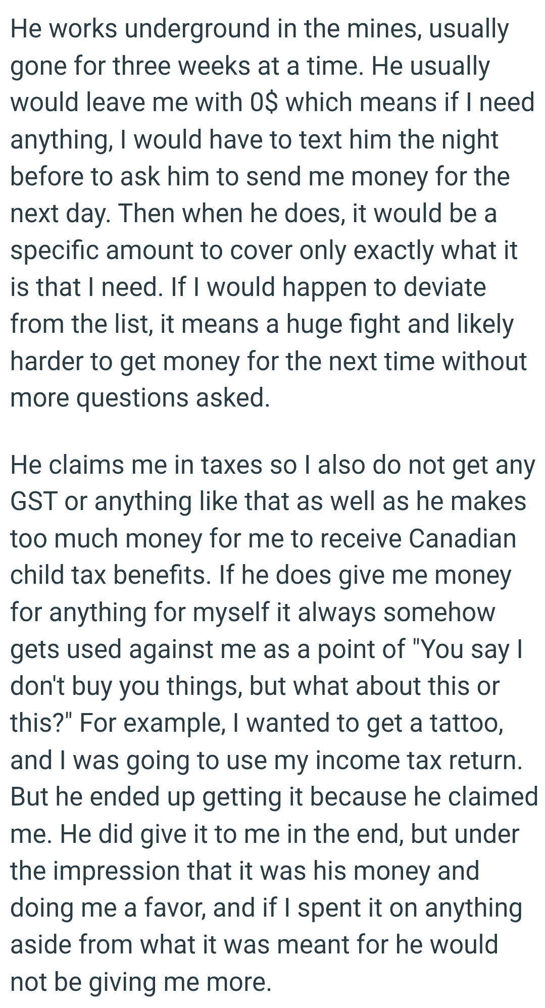 OP was given a specific amount to cover only exactly what is needed