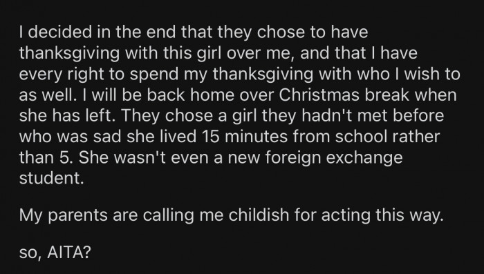 Op decided not to spend Thanksgiving with his family.