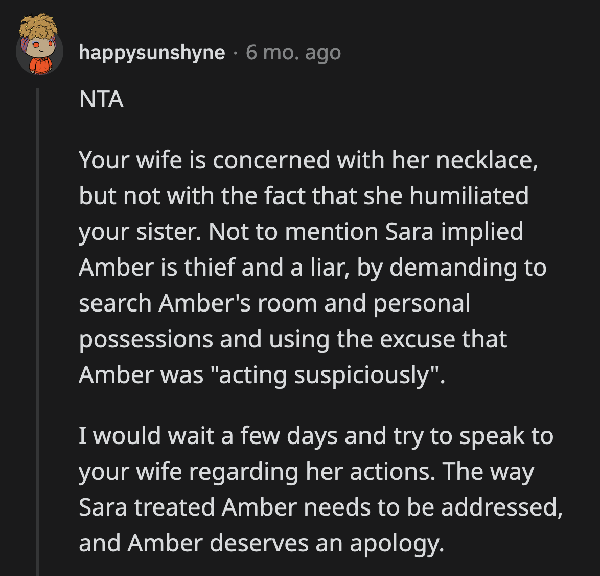 Sara needs a serious reality check if she doesn't think she acted unfairly towards her sister-in-law.