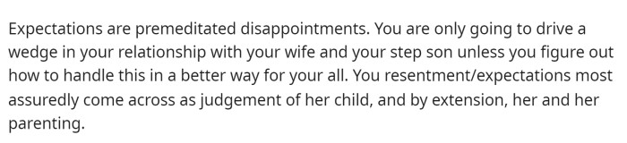 This person then goes on to explain how continuing down this path can hurt the family and their relationship/marriage.