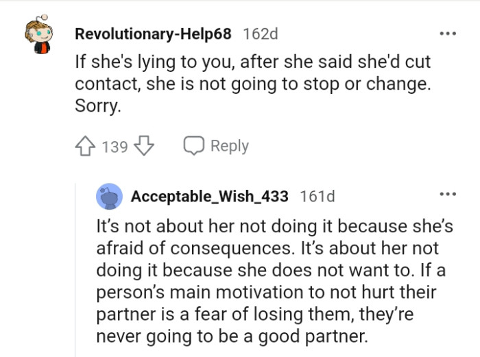 It's about her not doing it because she doesn't want to.