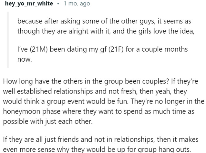 Group dates can be more appealing for couples who have been together for a longer time