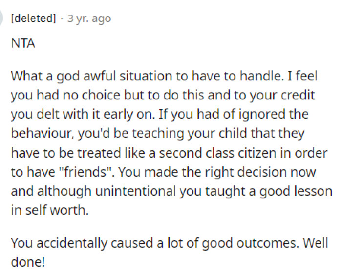 We're sad that OP even had to address this situation and that it was happening, but they're not in the wrong.