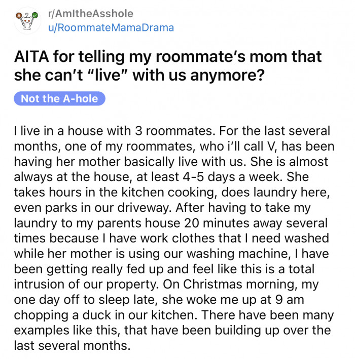 Here's the original post by Reddit user u/RoommateMamaDrama:
