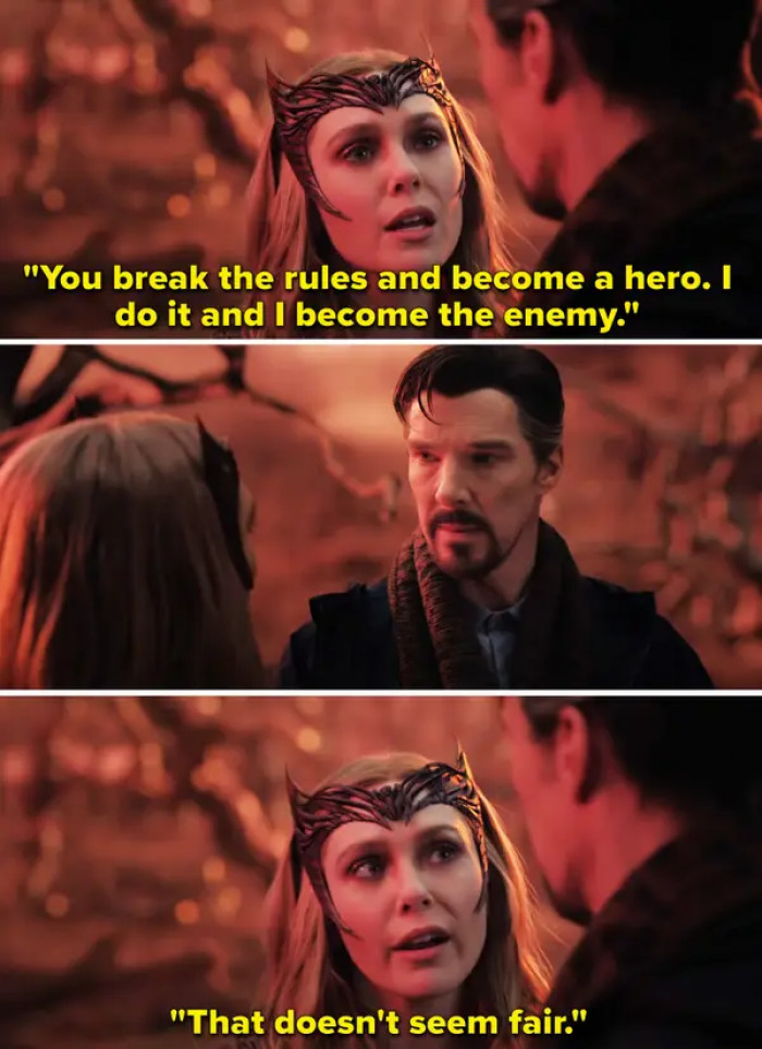 Wanda's beliefs about being fair and criticizing Doctor Strange for his deeds that make him a hero but would make her an antagonist were one plot aspect that Waldron and Olsen worked closely on together.