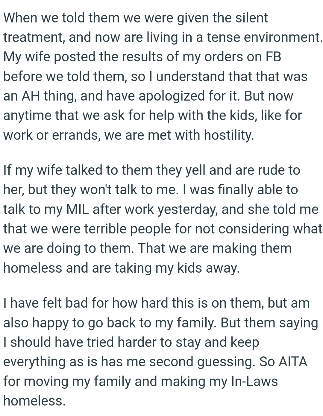 OP's MIL Told Him That They Were Terrible People for Not Considering What They Were Doing to Them