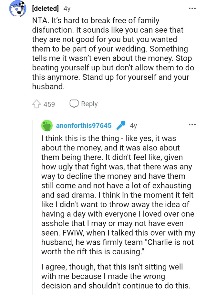 The OP should stand up for herself and her husband