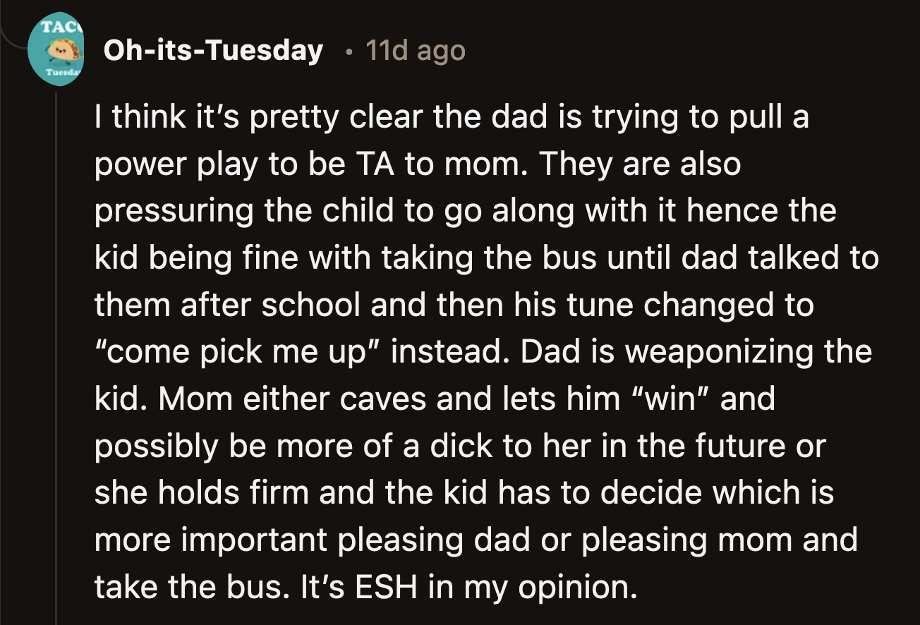 Power play or not, these two should be mature enough to rise above the baits they lay for each other to focus on what's important — their son.