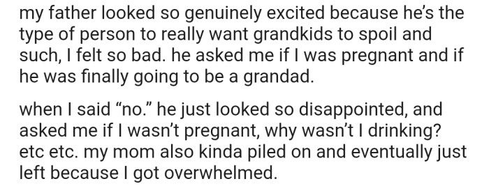 Unfortunately for her dad, the non-alcoholic order had nothing to do with a pregnancy