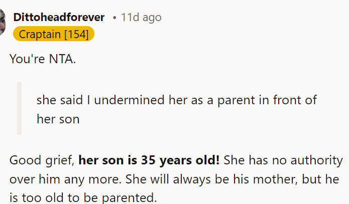 Her son being 35 is literally all we need to know to make a decision on how we feel about this situation.