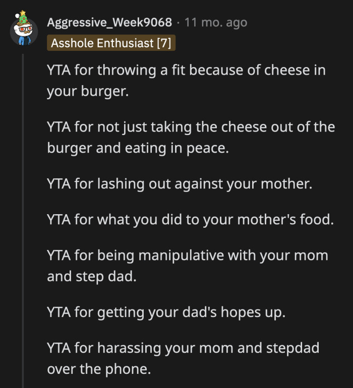 A list of OP's childish offenses. It's easy to understand for his convenience.