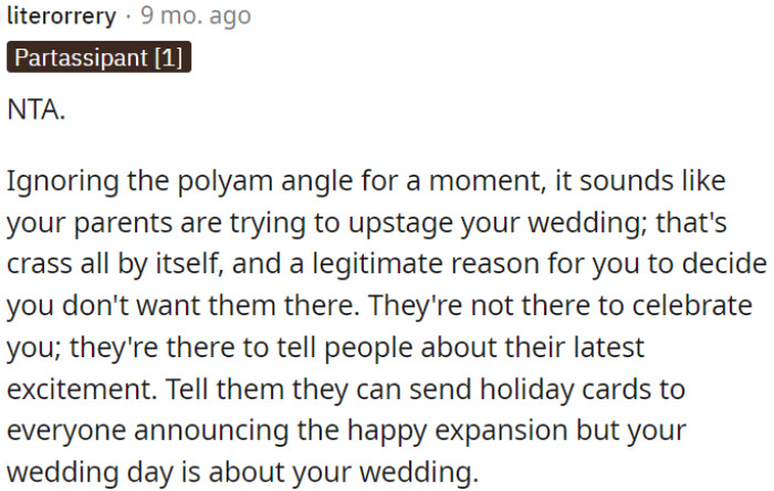 It seems OP's parents may be trying to overshadow her wedding.