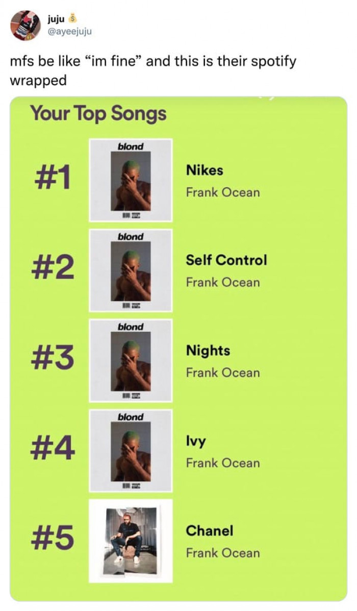 Frank Ocean lovers are fine, no matter what people want to say about him. The vibes are always on point.